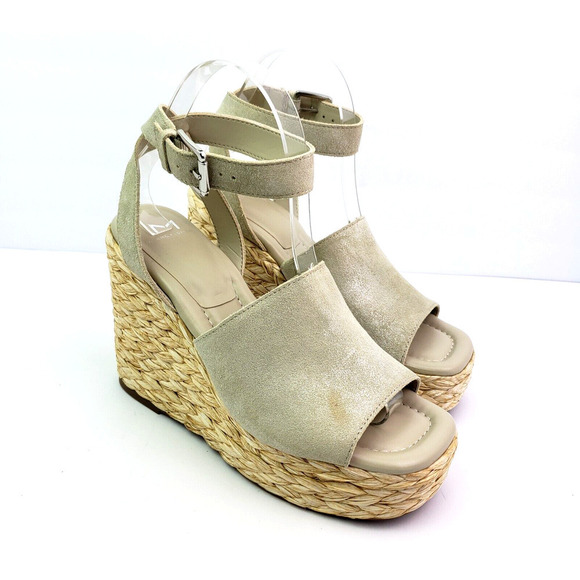 Marc Fisher LTD Nelly Ankle Strap Wedge Sandal (Women  Marc Fisher NELLY Womens Size 8 Light Neutral Leather Platform Wedge Sandals